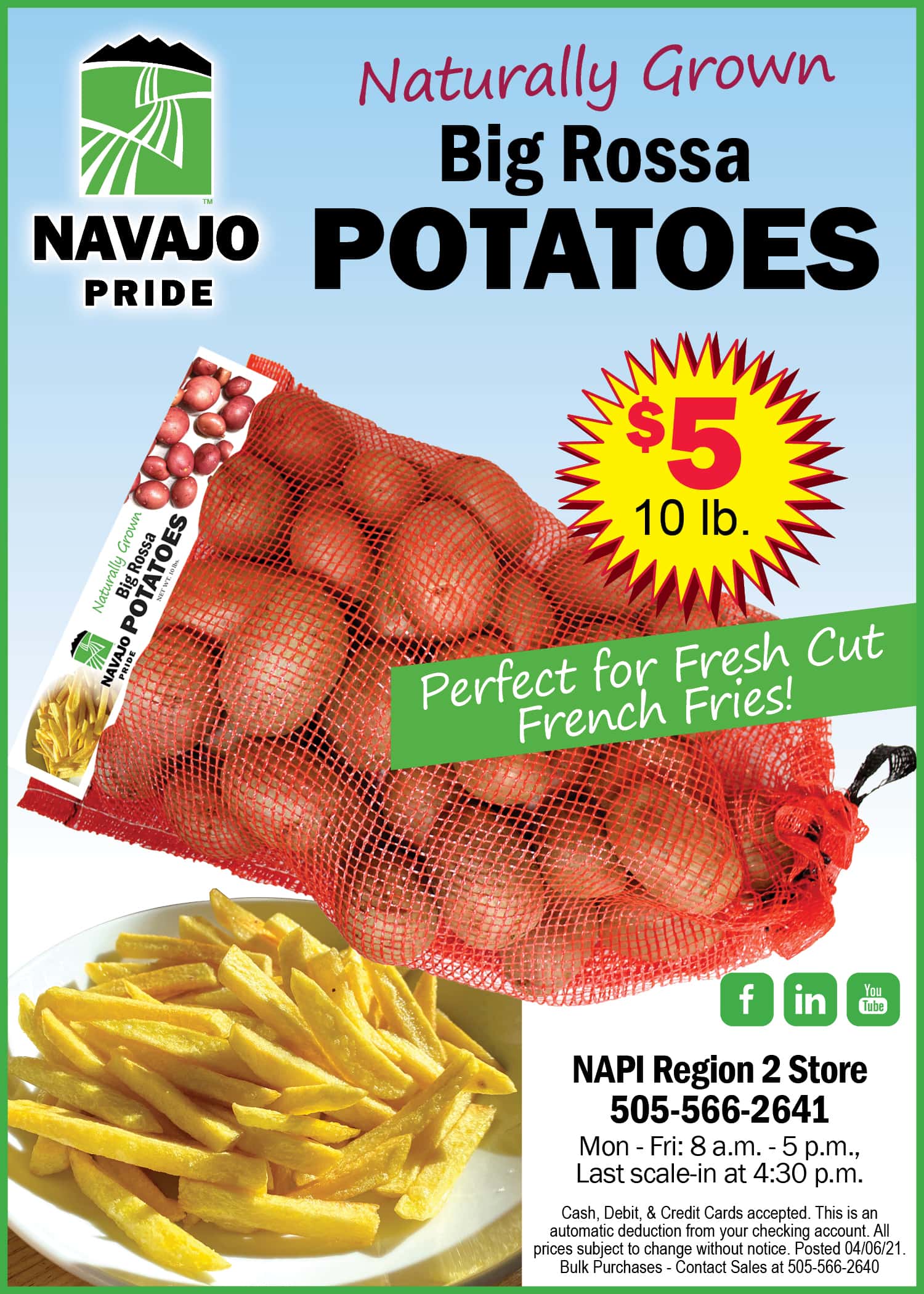 Naturally Grown Big Rossa Potatoes Navajo Agricultural Products Industry
